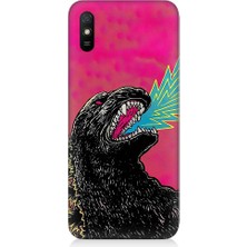 Teknomeg Xiaomi Redmi 9A Uyumlu Godzilla Siyah Ejderha Desenli Silikon Kılıf