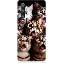 Teknomeg Xiaomi Mi Note 10 Uyumlu Şaşkın Kediler Desenli Silikon Kılıf