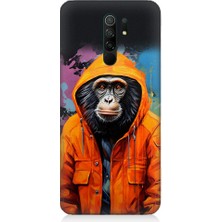 Teknomeg Xiaomi Redmi 9 Uyumlu Kapşonlu Maymun Desenli Silikon Kılıf