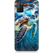 Teknomeg Xiaomi Poco M3 Uyumlu Deniz Kaplumbağası Desenli Silikon Kılıf