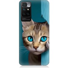 Teknomeg Xiaomi Redmi 10 Uyumlu Mavi Gözlü Masum Kedi Desenli Silikon Kılıf