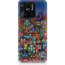 Teknomeg Xiaomi Redmi 10C Uyumlu Minyatür Evler ve Gece Desenli Silikon Kılıf