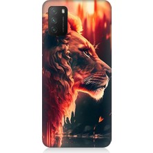Teknomeg Xiaomi Poco M3 Uyumlu Sarı Kırmızı Asil Aslan Desenli Silikon Kılıf