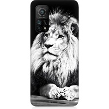 Teknomeg Xiaomi Mi 10T Uyumlu Siyah Beyaz Aslan Desenli Silikon Kılıf