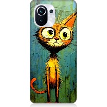 Teknomeg Xiaomi Mi 11 Pro Uyumlu Meraklı Şapşik Kedi Desenli Silikon Kılıf
