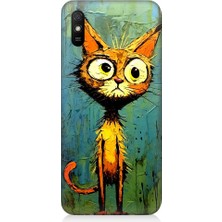 Teknomeg Xiaomi Redmi 9A Uyumlu Meraklı Şapşik Kedi Desenli Silikon Kılıf