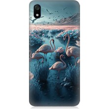 Teknomeg Xiaomi Redmi 7A Uyumlu Pembe Filamingolar Desenli Silikon Kılıf