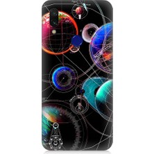 Teknomeg Xiaomi Redmi Note 7 Pro Uyumlu Sci Fi Gezegenler ve Vektörler Desenli Silikon Kılıf