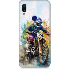 Teknomeg Xiaomi Redmi Note 7 Pro Uyumlu Motorsikletçi Desenli Silikon Kılıf