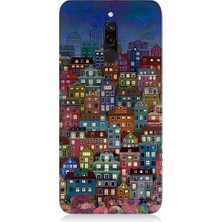 Teknomeg Xiaomi Redmi 8 Uyumlu Minyatür Evler ve Gece Desenli Silikon Kılıf