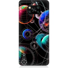 Teknomeg Xiaomi Poco X3 Uyumlu Sci Fi Gezegenler ve Vektörler Desenli Silikon Kılıf