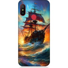 Teknomeg Xiaomi Redmi 6 Pro Uyumlu Kızıl Deniz Yelkenli Gemi Desenli Silikon Kılıf