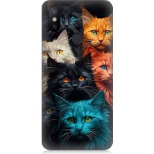 Teknomeg Xiaomi Mi A2 Uyumlu Renkli Sevimli Kedi Yüzleri Desenli Silikon Kılıf