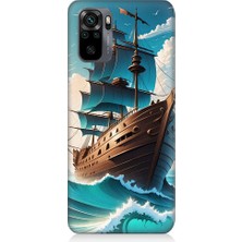 Teknomeg Xiaomi Redmi Note 10 Uyumlu Yelkenli Calyon Gemi Desenli Silikon Kılıf