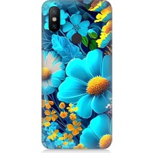 Teknomeg Xiaomi Redmi Note 6 Pro Uyumlu Mavi Sarı Çiçekler Desenli Silikon Kılıf