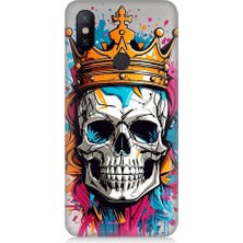 Teknomeg Xiaomi Redmi Note 6 Pro Uyumlu Altın Taçlı Kurukafa Desenli Silikon Kılıf