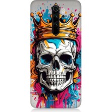 Teknomeg Xiaomi Redmi Note 8 Pro Uyumlu Altın Taçlı Kurukafa Desenli Silikon Kılıf