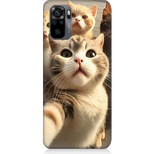 Teknomeg Xiaomi Redmi Note 10 Uyumlu Selfie Kediler Desenli Silikon Kılıf