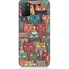 Teknomeg Xiaomi Poco M3 Uyumlu Yılbaşı Kış ve Kediler Desenli Silikon Kılıf