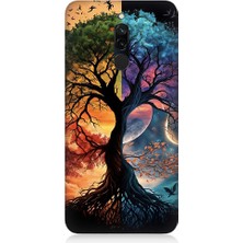 Teknomeg Xiaomi Redmi 8 Uyumlu Dört Mevsim Gece Gündüz Ağaç Desenli Silikon Kılıf