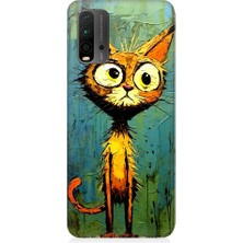 Teknomeg Xiaomi Redmi 9t Uyumlu Meraklı Şapşik Kedi Desenli Silikon Kılıf