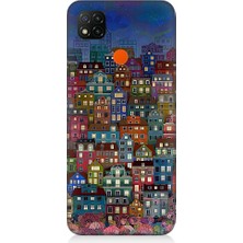 Teknomeg Xiaomi Redmi 9c Uyumlu Minyatür Evler ve Gece Desenli Silikon Kılıf