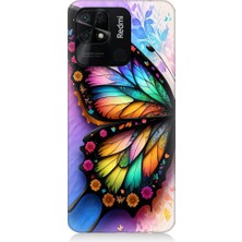 Teknomeg Xiaomi Redmi 10C Uyumlu Renkli Kanatlı Kelebek Desenli Silikon Kılıf