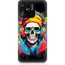 Teknomeg Xiaomi Redmi 10C Uyumlu Müzik Dinleyen Kurukafa Desenli Silikon Kılıf