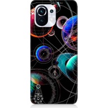 Teknomeg Xiaomi Mi 11 Pro Uyumlu Sci Fi Gezegenler ve Vektörler Desenli Silikon Kılıf