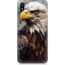 Teknomeg Xiaomi Redmi 7A Uyumlu Asil Beyaz Başlı Siyah Kartal Desenli Silikon Kılıf