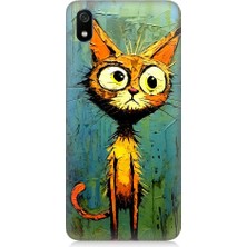 Teknomeg Xiaomi Redmi 7A Uyumlu Meraklı Şapşik Kedi Desenli Silikon Kılıf