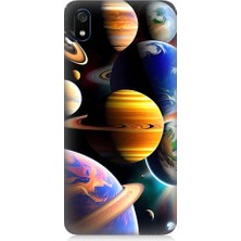Teknomeg Xiaomi Redmi 7A Uyumlu Uzaydaki Gezegenler Desenli Silikon Kılıf