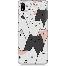 Teknomeg Xiaomi Redmi 7A Uyumlu Gülen Mutlu Kediler Desenli Silikon Kılıf
