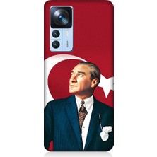 Teknomeg Xiaomi Mi 12T Pro Uyumlu Mustafa Kemal Atatürk ve Bayrak Desenli Silikon Kılıf