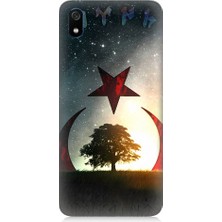Teknomeg Xiaomi Redmi 7A Uyumlu Göktürkçe Türk ve Ağaç Bayrak Desenli Silikon Kılıf