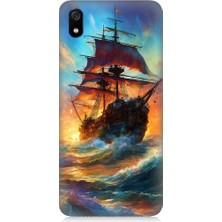 Teknomeg Xiaomi Redmi 7A Uyumlu Kızıl Deniz Yelkenli Gemi Desenli Silikon Kılıf