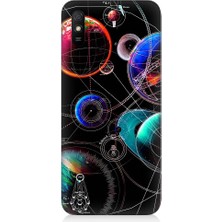 Teknomeg Xiaomi Redmi 9A Uyumlu Sci Fi Gezegenler ve Vektörler Desenli Silikon Kılıf