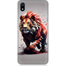 Teknomeg Xiaomi Redmi 7A Uyumlu Sarı Kırmızı Aslan Desenli Silikon Kılıf