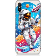 Teknomeg Xiaomi Redmi 9A Uyumlu Astranot ve Uzay Aracı Desenli Silikon Kılıf