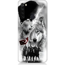 Teknomeg Xiaomi Redmi Note 8 Uyumlu Atatürk Kurt ve Bayrak Desenli Silikon Kılıf