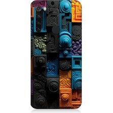 Teknomeg Xiaomi Redmi Note 8 Uyumlu Renkli Kareler ve Spiraller Desenli Silikon Kılıf