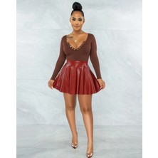 Nyc Giyim Kloş Suni Deri Etek Orta Boy