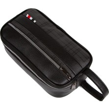 Tuldar Erkek Siyah Deri Portföy Clutch Traş Kozmetik Bakım Ve Günlük El Çantası (14X24CM) tul234