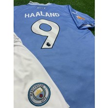 BySportakus Manchester City 2023/24 Yeni Sezon Erling Haaland Çocuk Forması Şort Çorap Bileklik 4'lü Set