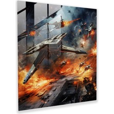 Painted Anarchy Breathtaking Glass Print Of Hyperrealistic Painting - Raging Space Battle - X-Wings And Tıe Fighters Locked In Fierce Clash - Glass Wall Art - Modern Artwork, 50X50