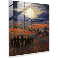 Painted Anarchy Pointillist Glass Print - War-Torn Landscape With Advancing Soldiers - High Quality Glass Wall Art For Creative Home Decoration, 30X30