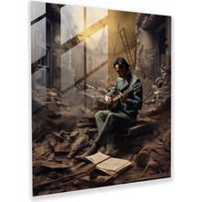 Painted Anarchy Enigmatic Kaleidoscope Glass Print - World War One Soldier In Ruined Landscape - Home Decoration Glass Art, 30X30