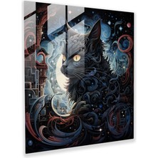 Painted Anarchy Enigmatic Fusion Glass Print: Surreal Cat In Abstract Dreamscape - Glass Wall Art, Home Decoration, Wall Decoration, Modern Art Work, 70X70