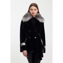 Nero Leather Fur Siyah Alkantara Ceket Yaka Tilki Orijinal Piton Garni MDL1ALK-KS