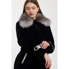 Nero Leather Fur Siyah Alkantara Ceket Yaka Tilki Orijinal Piton Garni MDL1ALK-KS